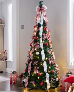 WeRChristmas Pre-Lit Pop-Up Decorated Christmas Tree, Red/White, 6 Ft^ Budget Christmas Trees|Pre Lit Christmas Trees
