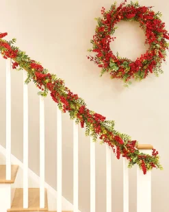 WeRChristmas Pre-Lit Red Berry Garland, 9 Ft^ Decorated Garlands|Pre Lit Garlands