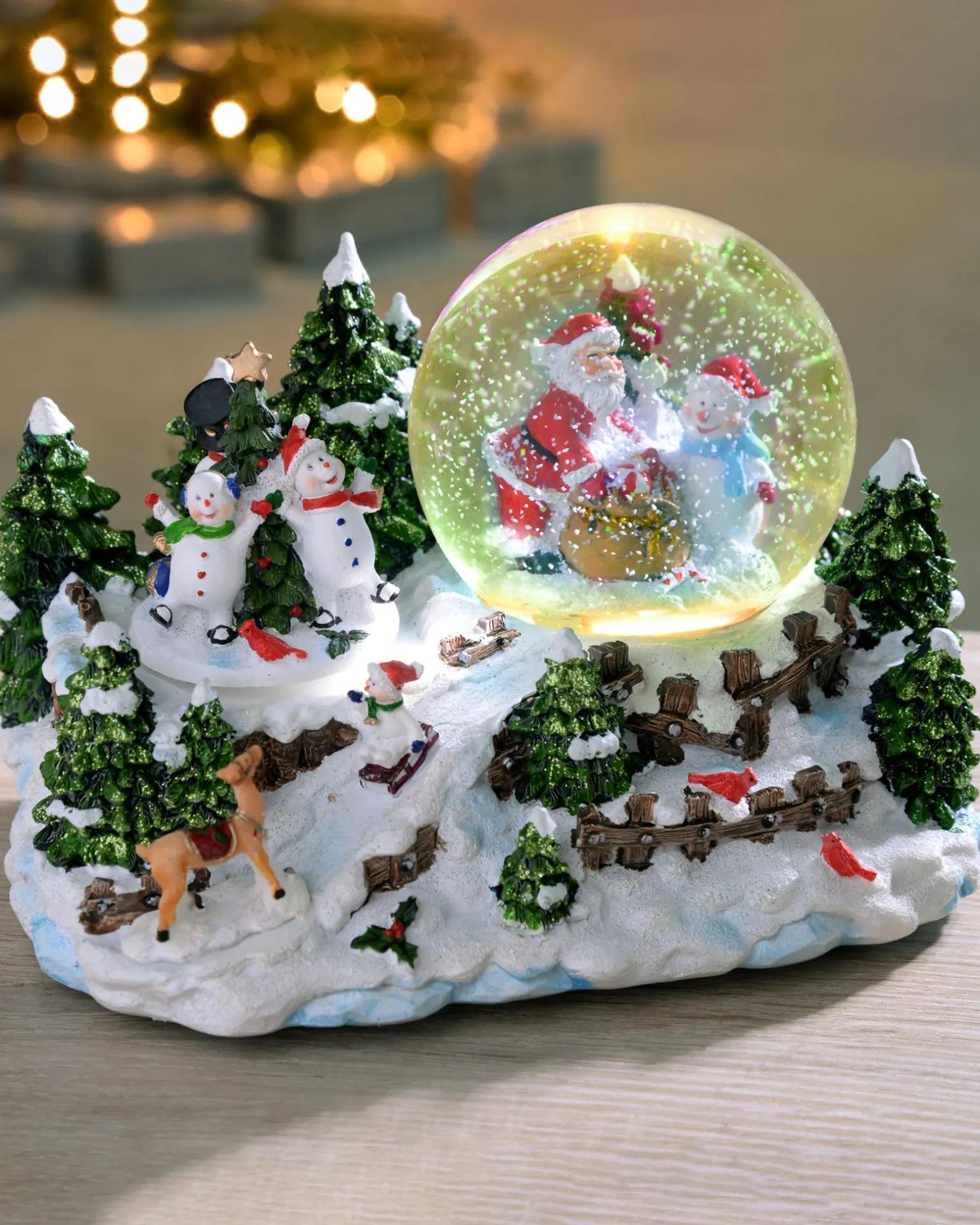 WeRChristmas Pre-Lit Santa & Snowman Snow Globe, 20 Cm^ Table Decorations