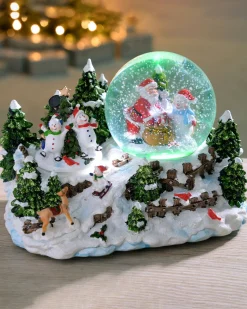 WeRChristmas Pre-Lit Santa & Snowman Snow Globe, 20 Cm^ Table Decorations