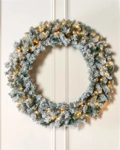 WeRChristmas Pre-Lit Snow Flocked Majestic Wreath, 1 M^ Extra Large Wreaths|Plain Wreaths
