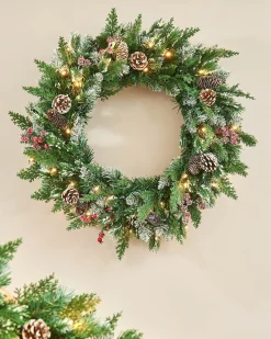 WeRChristmas Pre-Lit Snow Flocked Mixed Tip Wreath, 60 Cm^ Decorated Wreaths|Pre Lit Wreaths