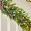 WeRChristmas Pre-Lit Snow Flocked Mixed Tip Garland, 9 Ft^ Snow Flocked Garlands|Decorated Garlands