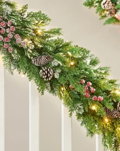 WeRChristmas Pre-Lit Snow Flocked Mixed Tip Garland, 9 Ft^ Snow Flocked Garlands|Decorated Garlands