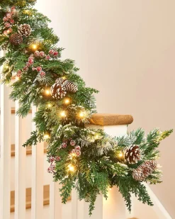 WeRChristmas Pre-Lit Snow Flocked Mixed Tip Garland, 9 Ft^ Snow Flocked Garlands|Decorated Garlands