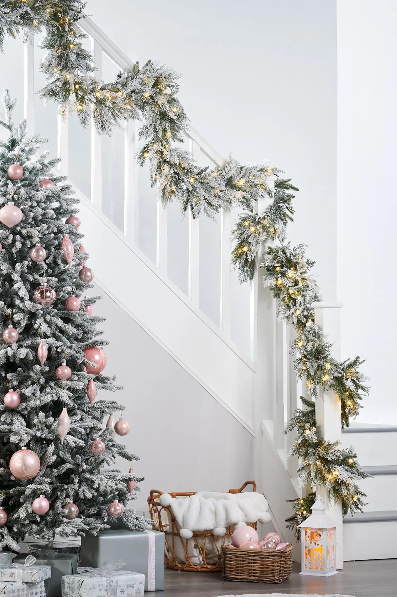 WeRChristmas Pre-Lit Snow Flocked Natural Fir Garland, 18 Ft^ Extra Large Garlands|Snow Flocked Garlands