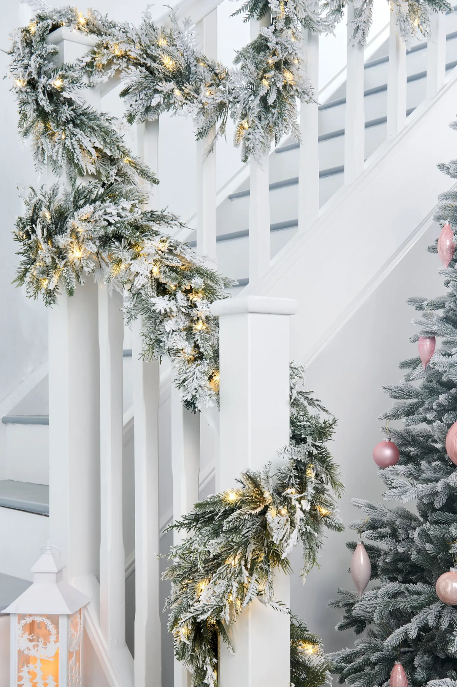 WeRChristmas Pre-Lit Snow Flocked Natural Fir Garland, 18 Ft^ Extra Large Garlands|Snow Flocked Garlands