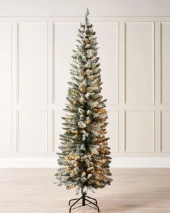 WeRChristmas Pre-Lit Snow Flocked Pencil Christmas Tree, 6.5 Ft^ Budget Christmas Trees|Snow Flocked Christmas Trees