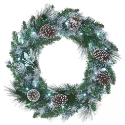 WeRChristmas Pre-Lit Snow Flocked Wreath, Pinecones, 60 Cm^ Decorated Wreaths