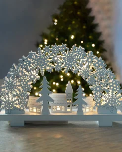 WeRChristmas Pre-Lit Snowflake And Village Scene Arch, 32 Cm^ Table Decorations