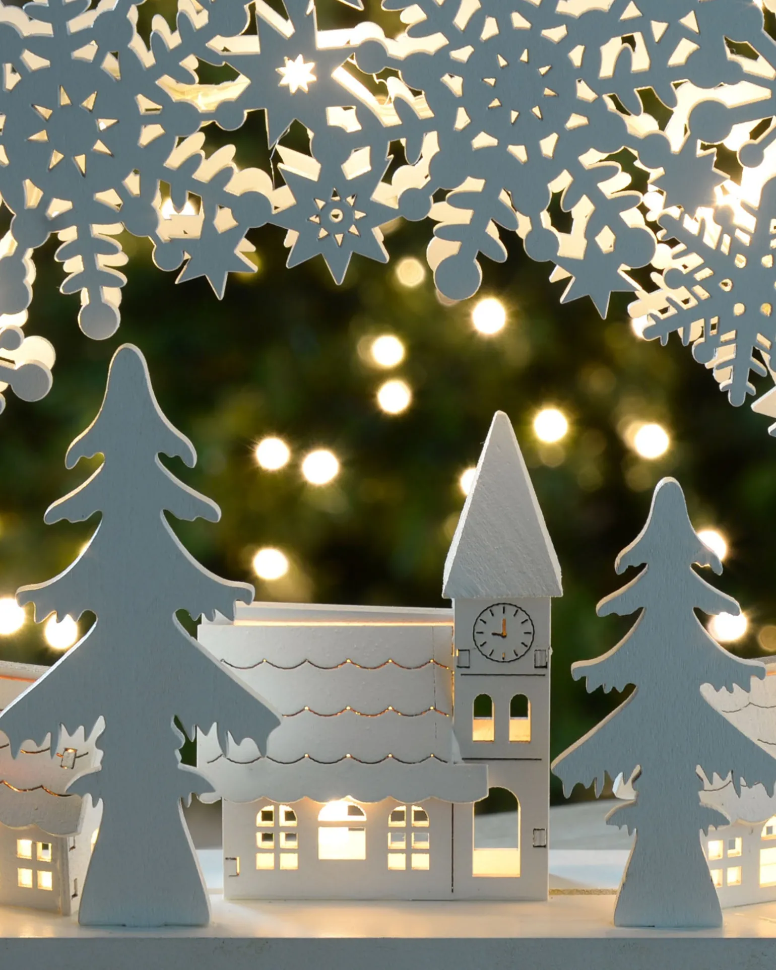 WeRChristmas Pre-Lit Snowflake And Village Scene Arch, 32 Cm^ Table Decorations