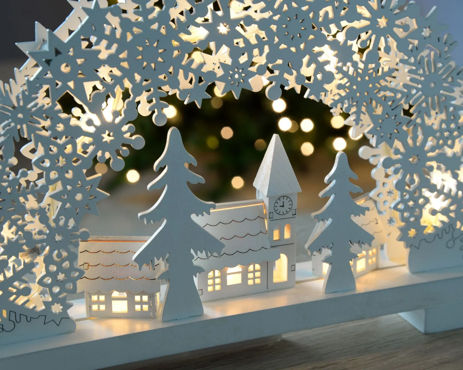 WeRChristmas Pre-Lit Snowflake And Village Scene Arch, 32 Cm^ Table Decorations