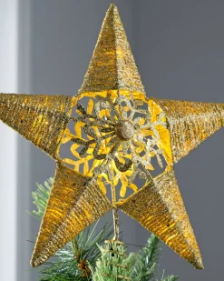 WeRChristmas Pre-Lit Snowflake Christmas Tree Topper, Gold, 31 Cm^ Tree Toppers