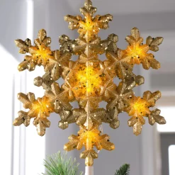 WeRChristmas Pre-Lit Snowflake Christmas Tree Topper, Gold, 29 Cm^ Tree Toppers