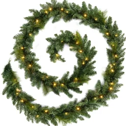 WeRChristmas Pre-Lit Warm White LEDs Garland, 9 Ft^ Plain Garlands|Pre Lit Garlands