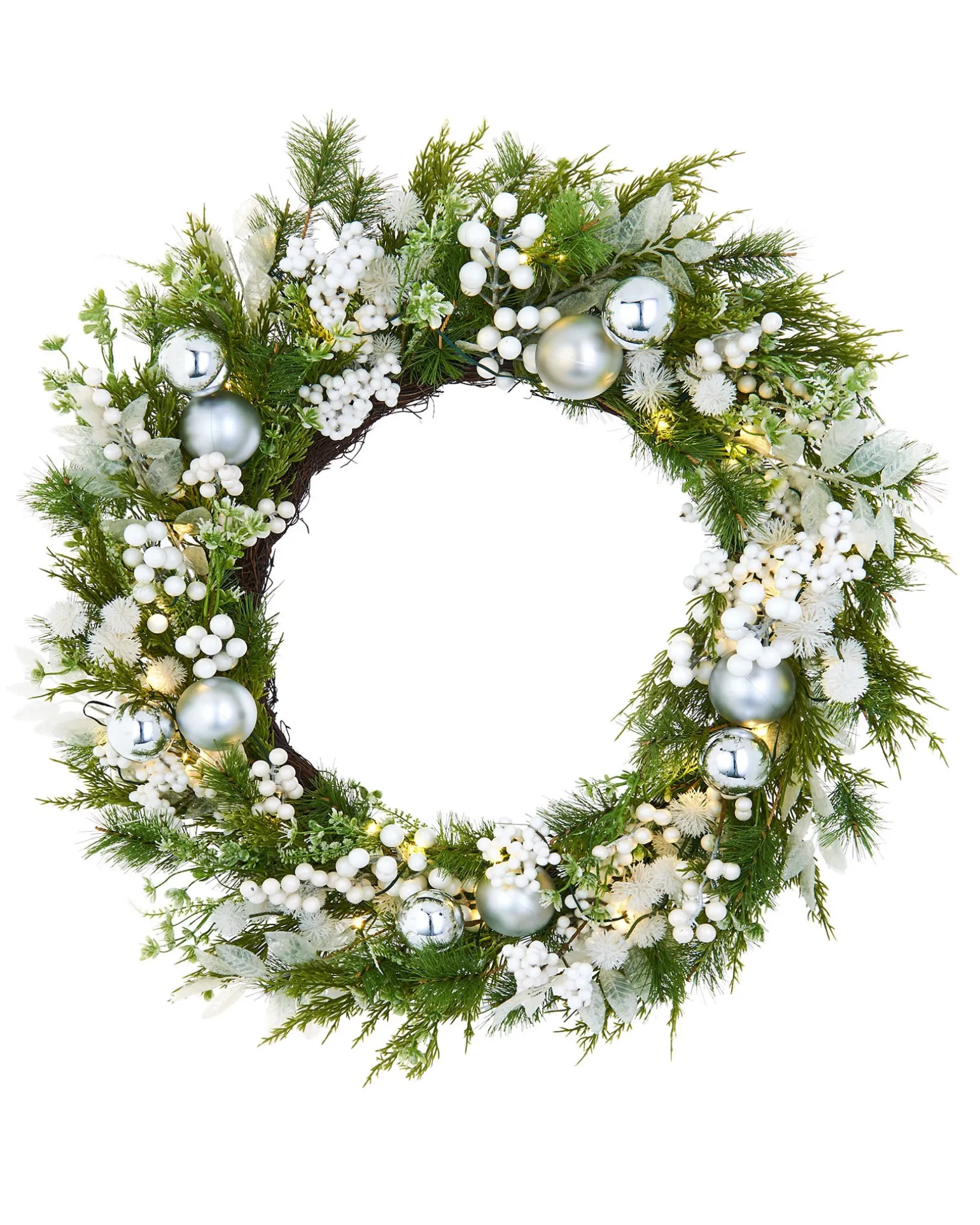 WeRChristmas Pre-Lit White Berry Mixed Tip Wreath, 76 Cm^ Decorated Wreaths|Pre Lit Wreaths