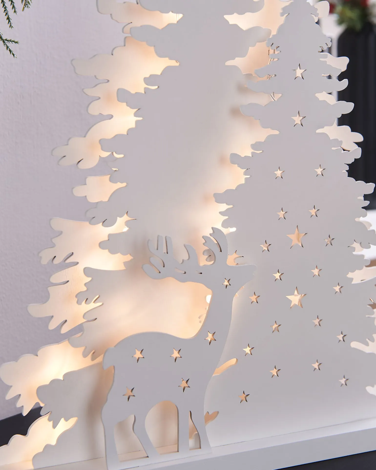 WeRChristmas Pre-Lit Wooden Reindeer Scene, 46 Cm^ Table Decorations