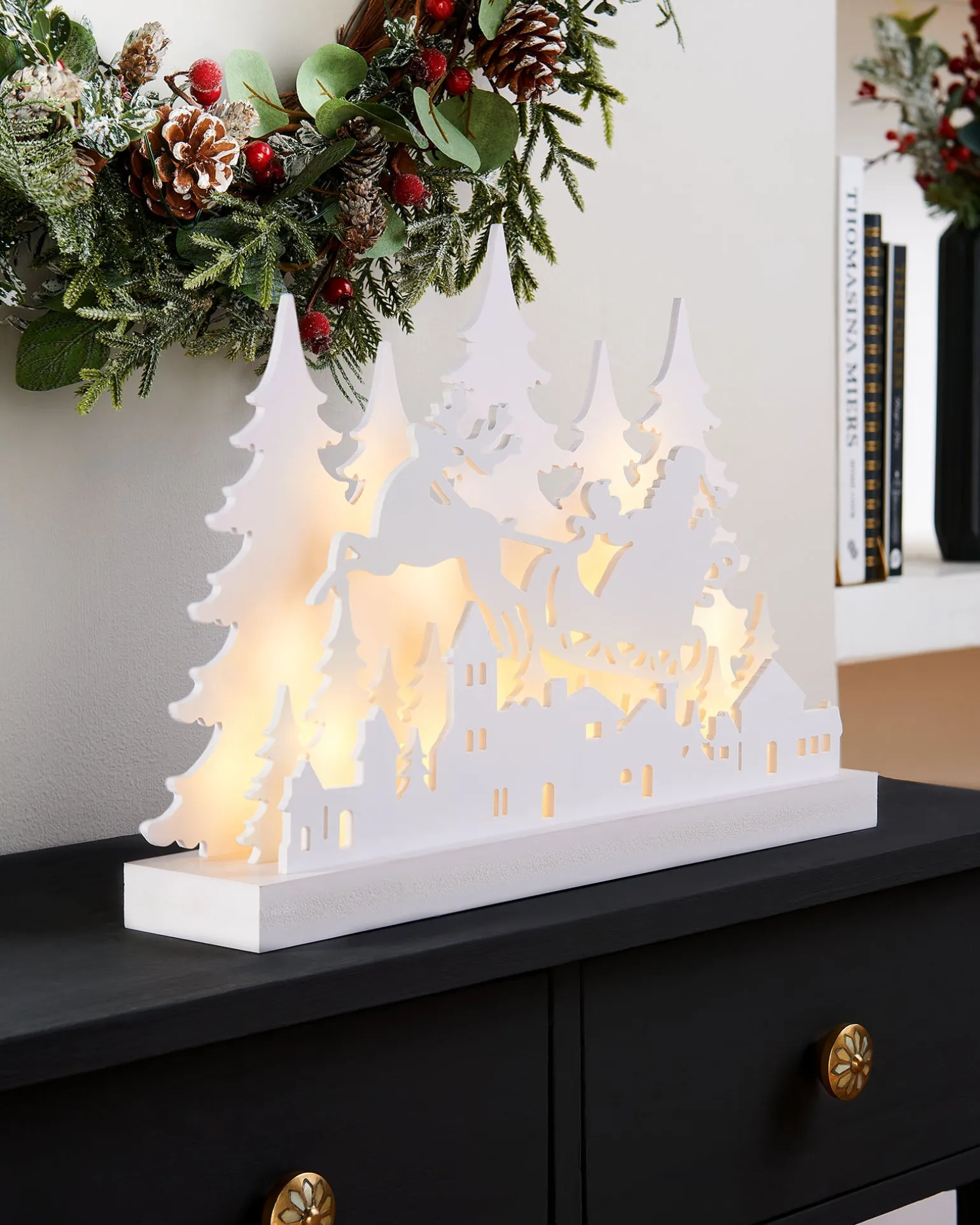 WeRChristmas Pre-Lit Wooden Village Scene, 44 Cm^ Table Decorations