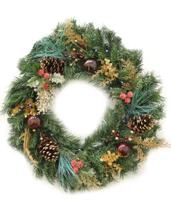 WeRChristmas Pre-Lit Wreath, Red/Gold, 60 Cm^ Decorated Wreaths|Pre Lit Wreaths