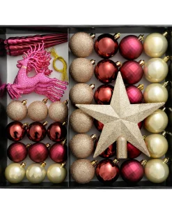WeRChristmas Ruby/Gold Shatterproof Baubles Set, 50 Pack, 6 Cm^ Shatterproof Baubles