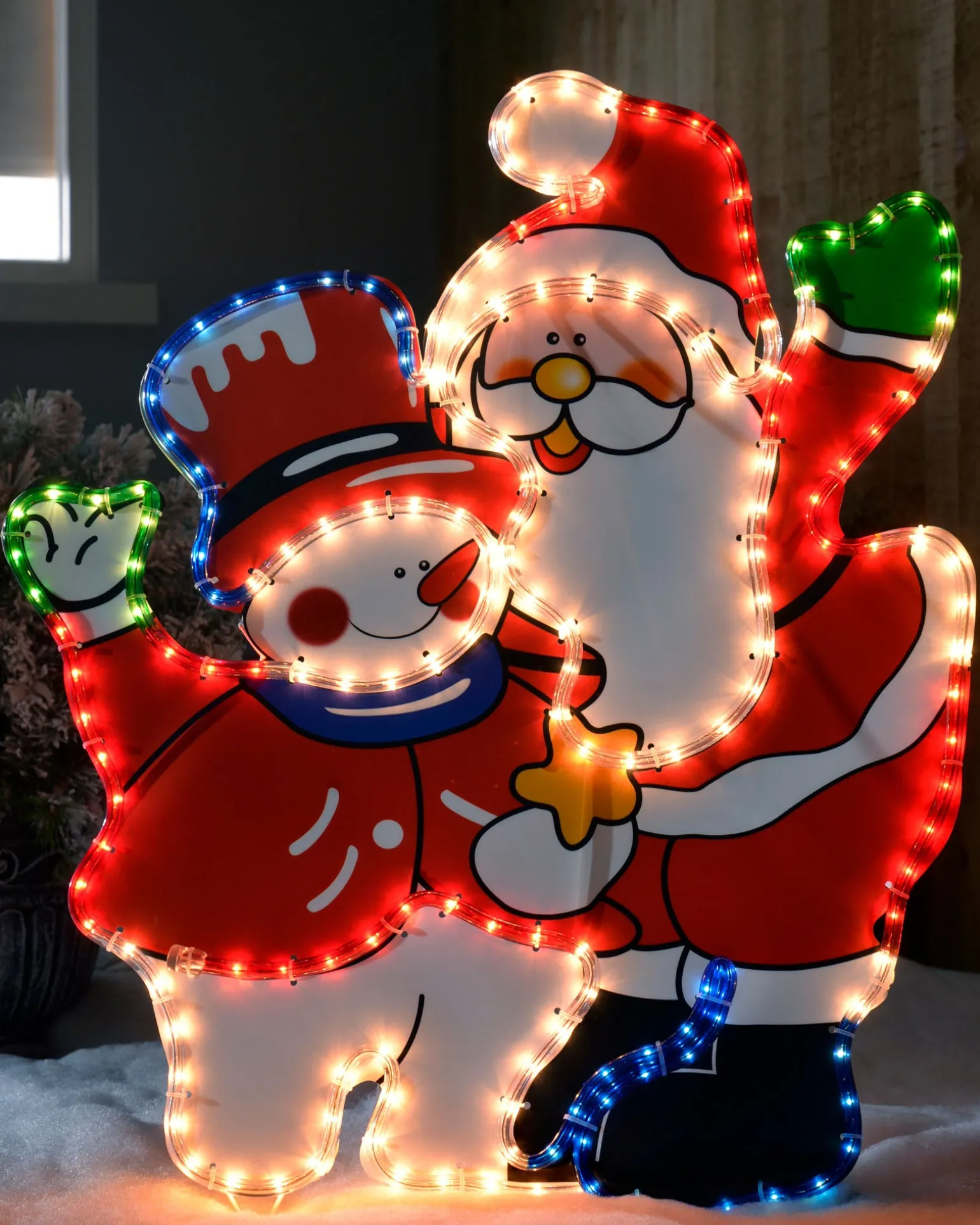 WeRChristmas Santa And Snowman Rope Light Silhouette, 71 Cm^ Christmas Characters