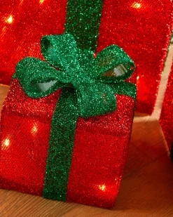WeRChristmas Set Of 3 Pre-Lit Gift Box Silhouettes, Red, 26 Cm^ Table Decorations