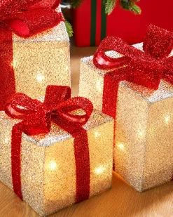 WeRChristmas Set Of 3 Pre-Lit Gift Box Silhouettes, White^ Table Decorations