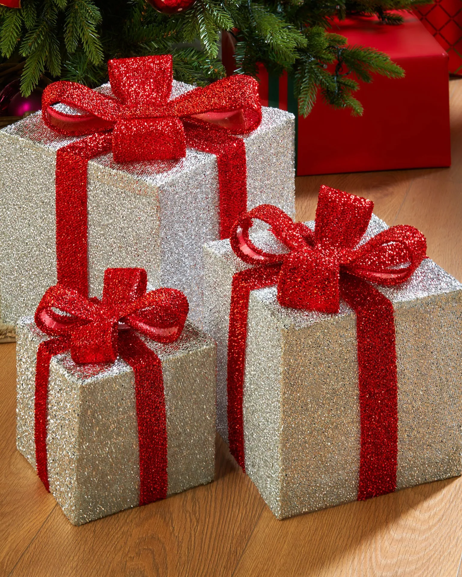 WeRChristmas Set Of 3 Pre-Lit Gift Box Silhouettes, White^ Table Decorations
