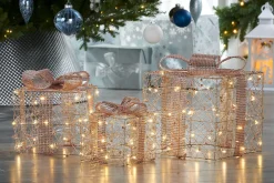 WeRChristmas Set Of 3 Pre-Lit Gift Boxes, Rose Gold, 40 Cm^ Table Decorations