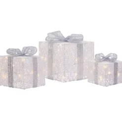 WeRChristmas Set Of 3 Pre-Lit Gift Boxes, White, 25 Cm^ Table Decorations