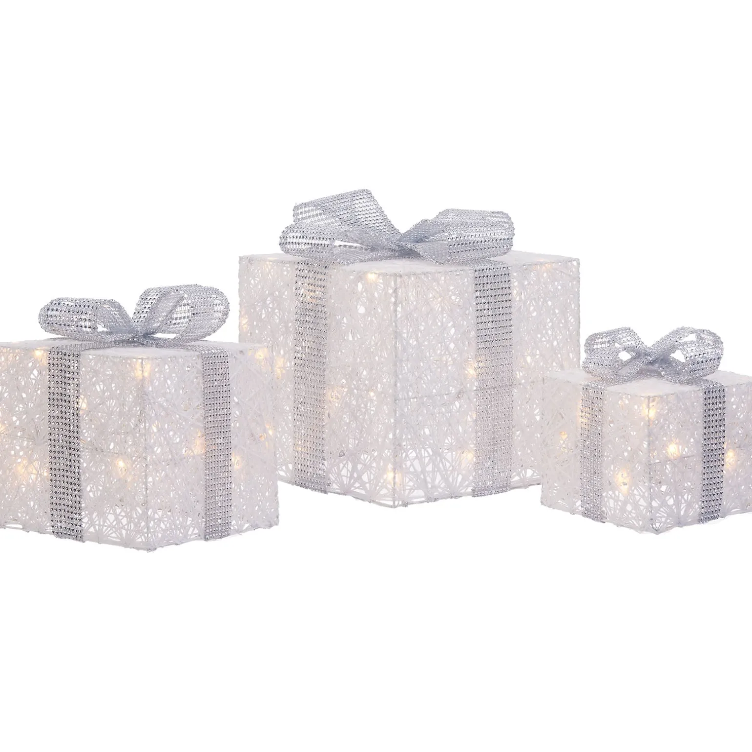 WeRChristmas Set Of 3 Pre-Lit Gift Boxes, White, 25 Cm^ Table Decorations