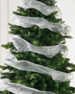 WeRChristmas Transparent Mesh With Thin Striped Silver Foil, 9 M^ Deco Mesh