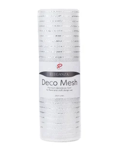 WeRChristmas Transparent Mesh With Thin Striped Silver Foil, 9 M^ Deco Mesh