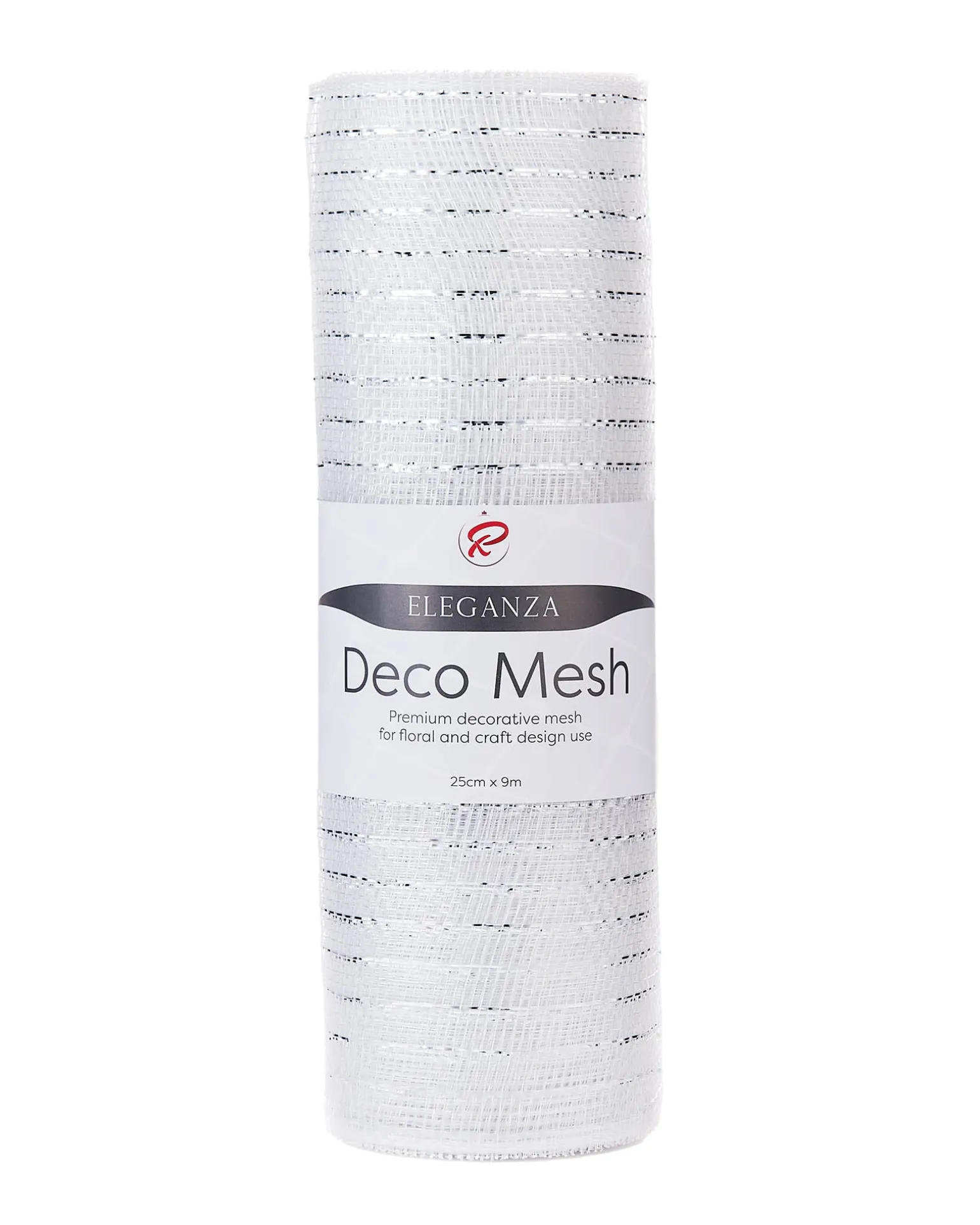 WeRChristmas Transparent Mesh With Thin Striped Silver Foil, 9 M^ Deco Mesh
