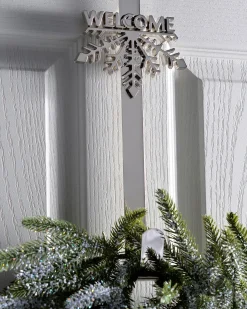 WeRChristmas Welcome Wreath Door Hanger, Silver, 38 Cm^ Wreath Hangers