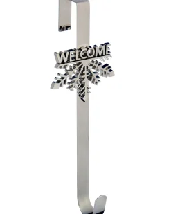 WeRChristmas Welcome Wreath Door Hanger, Silver, 38 Cm^ Wreath Hangers