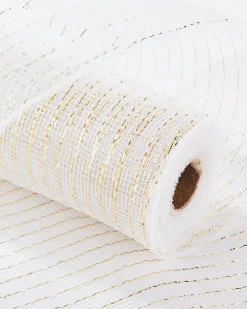 WeRChristmas White Mesh With Pale Gold Foil, 9 M^ Deco Mesh