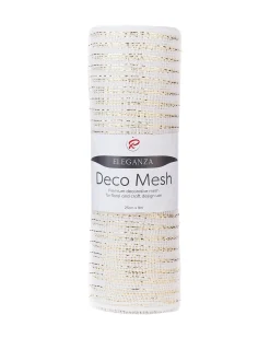 WeRChristmas White Mesh With Pale Gold Foil, 9 M^ Deco Mesh