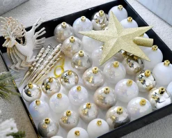 WeRChristmas White/Gold Shatterproof Baubles Set, 50 Pack^ Shatterproof Baubles