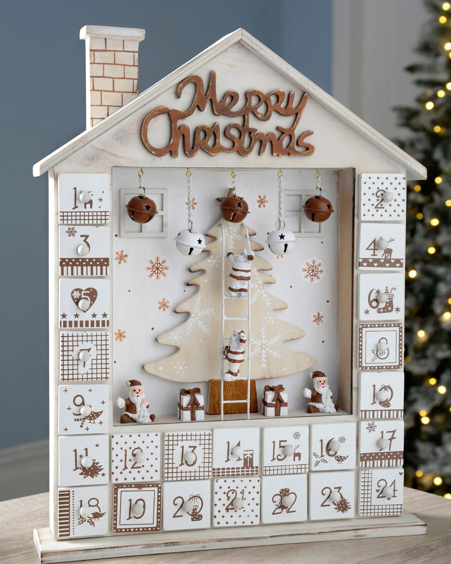 WeRChristmas Wooden House Advent Calendar Christmas Decoration, 37cm, Beige^ Novelty|Table Decorations